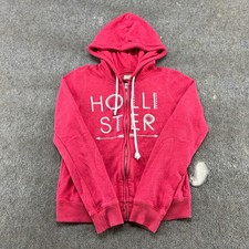 Hollister Hoodie Womens Small Pink Full Zip Sweatshirt Surf Spellout Cotton Y2K