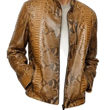 Brown Python Patterned Leather Luxury Men's Motorcycle Jacket