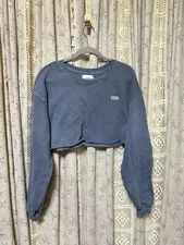Joah Brown Cropped Sweatshirt S/M NWOT Washed Blue Raw Hem 100% Cotton