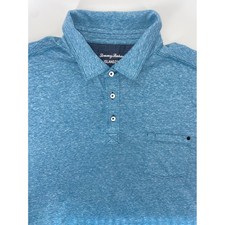 Tommy Bahama IslandZone Mens Blue Heathered Short Sleeve Polo Shirt L G