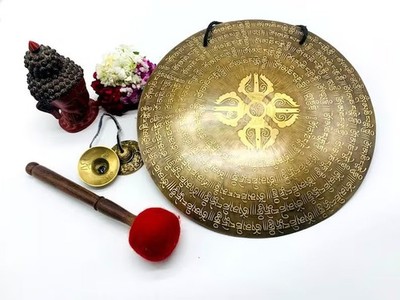 20 Zoll Durchmesser Mantra geschnitzt Himalaya Gong-Tibetischer Gong-Chakra...