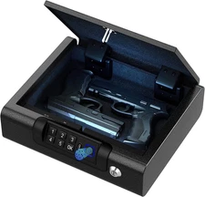 Biometric Handgun Safe Fingerprint/PIN/Key Access  Portable Bedside/Car Storage