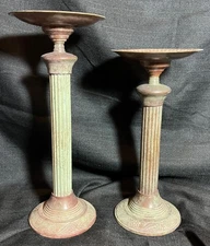 Set of Two 2 Decorative Metal for Wide Pillar Candle Holders Candlesticks
