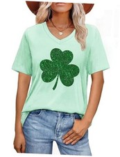 St Patricks Day Shirt for Women Lucky Irish Shamrock Tshirt Saint Medium Cyan