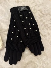 UGG Women's Black Gloves with Pearl Details