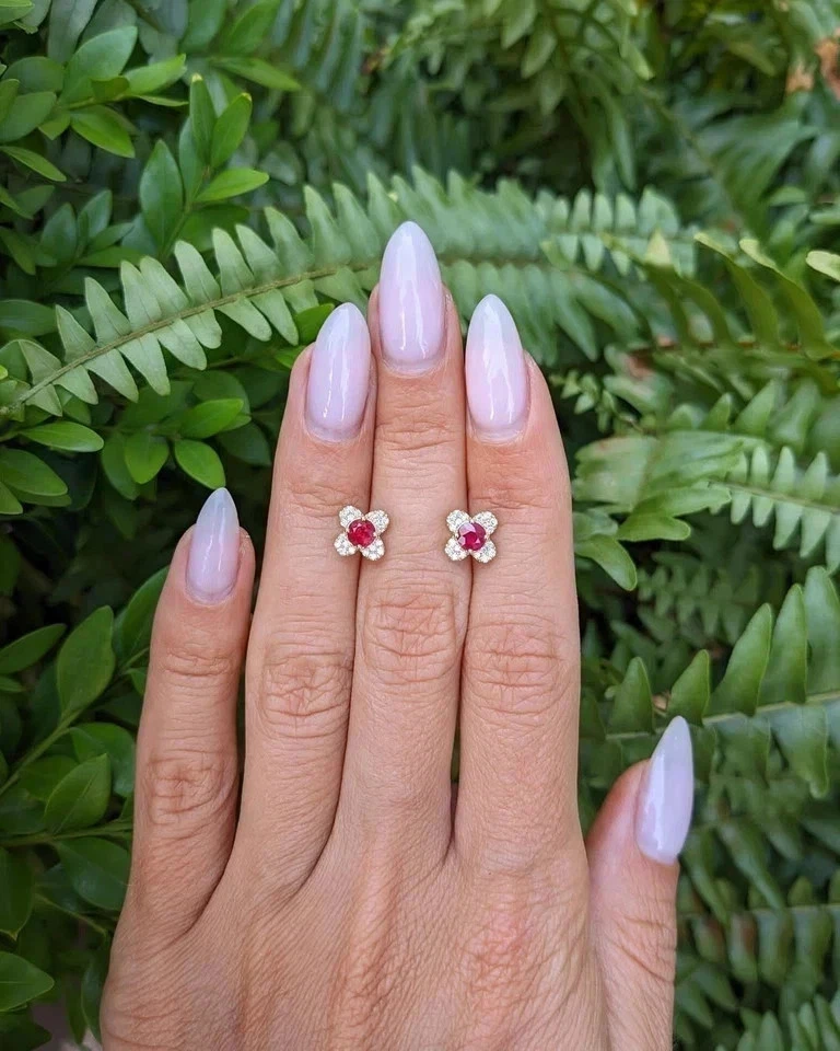 0.99Ct Round Natural Red Ruby Diamond Stud Dainty Earrings Solid 14k Yellow Gold - Image 4 of 4