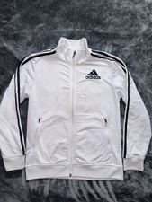 adidas Boys Track Jacket White Black L 14/16 Polyester Full Zip Pockets