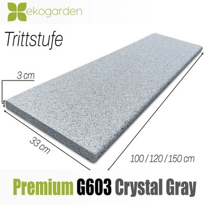Granit Treppenstufe Tritt- und Setzstufe Fliesen G603 BIANCO CRISTAL geflammt