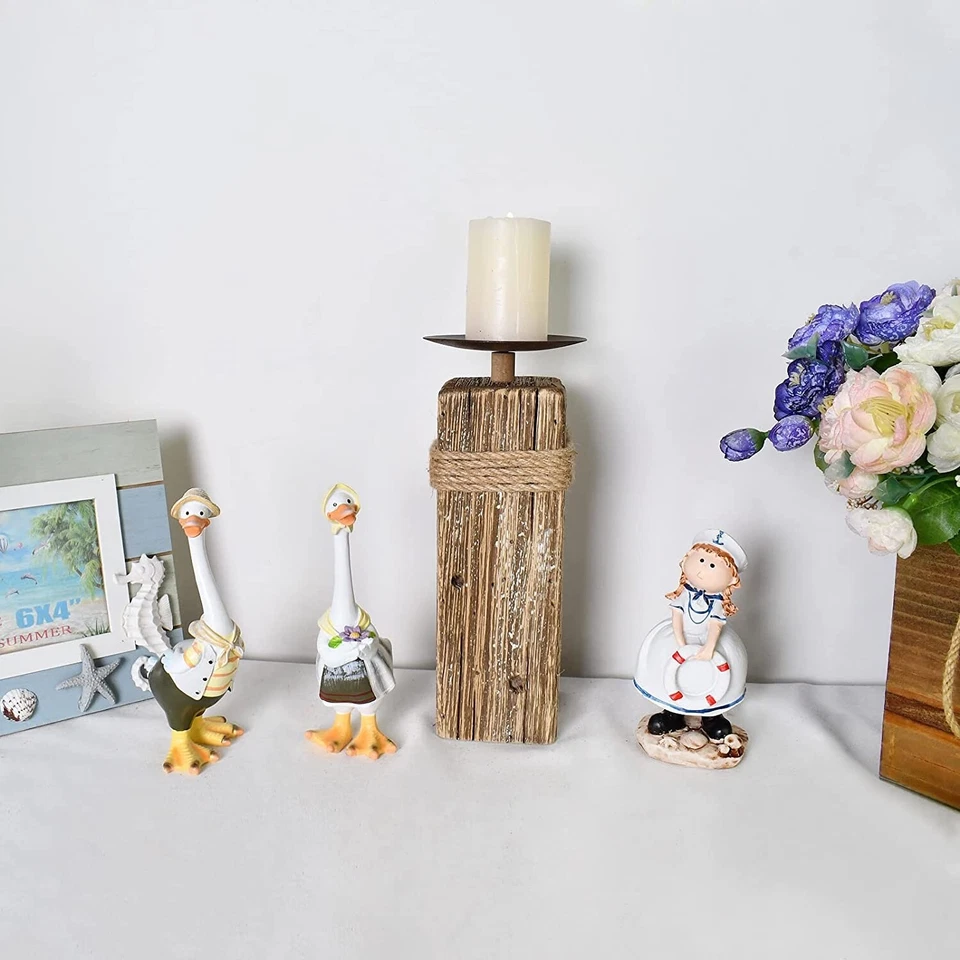 Rustic Wood Candle Holders Stand for Pillar Candles Display Wooden Candlestick H - Image 4 of 4