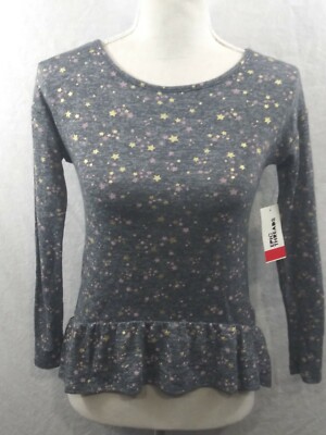 Epic Threads Size Small Shirt Stars Ruffled Hem Heather Gray Rayon Blend New