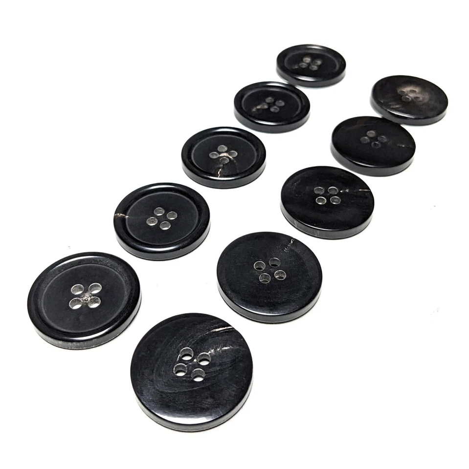 A Lot of 10 Genuine Horn Buttons for Suit, Jacket, Blaze 4-Hole Flat Black - Image 2 of 4