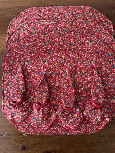 Red Quilted Christmas Ornament Placemats And Napkins With Rings Set For 4