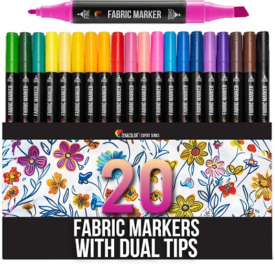 20X Zenacolor Fabric Markers, Dual Tip Fine+Chisel Point, Vivid Permanent Colors
