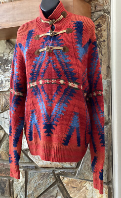 Vintage Polo Ralph Lauren Hand Knit 90s Sweater Wood Toggle Red 