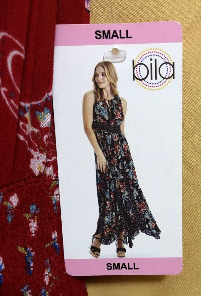 Bila Damas Rojo Floral Paisley Elástico Asimétrico Maxi Vestido Largo S XXL $72 Foto 2 de 4