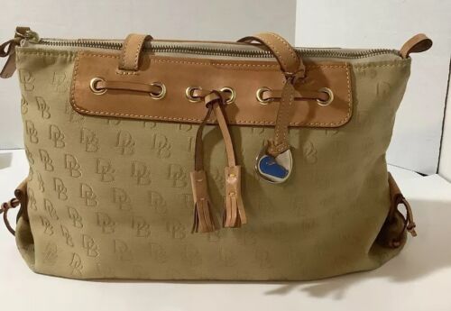 Dooney & Bourke Signature Canvas Purse Tote Khaki Handbag Satchel Leather Tassel