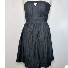 Calvin Klein Strapless Charcoal 50s Style Strapless Midi Denim Dress Pockets
