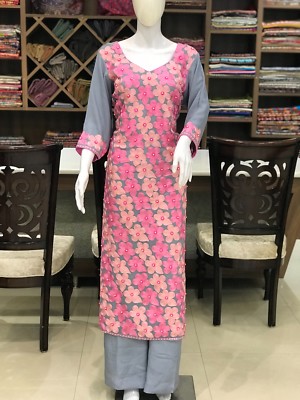 white christmas dresses Lemon Green Pure Georgette Aari Embroidered Suit – Saugaat Station main image 1
