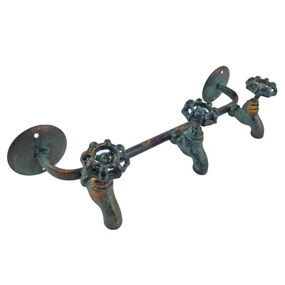 #ad 3 Knobs Water Spigot Wall Hook Iron Coat Rack Towel Hanger Vintage Copper Look $34.97