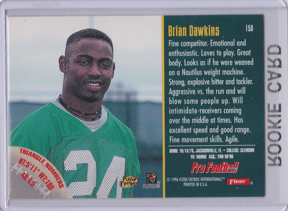 BRIAN DAWKINS ROOKIE CARD 1996 Fleer RC Football Philadelphia Eagles BRONCOS! - Image 2 of 2