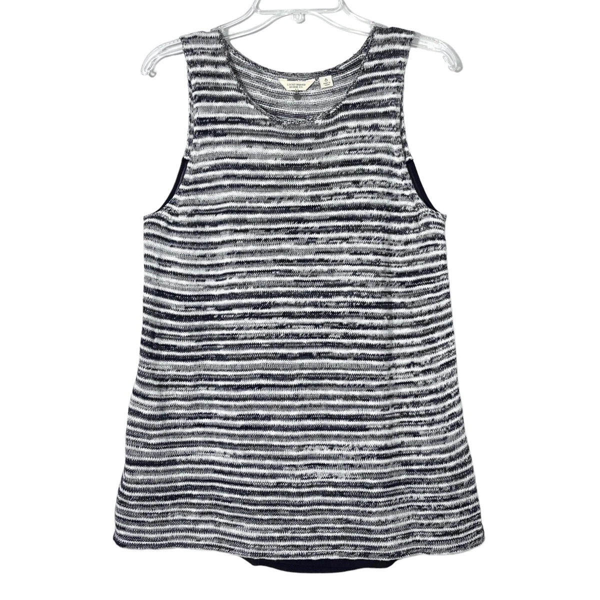 Lucky Brand Echo Blue White Striped Mixed Media Sweater Tank Top Women  Small