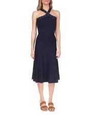 Michael Kors NWT Women's Stud Trim Midi Dress Navy Blue Size L MSRP $195