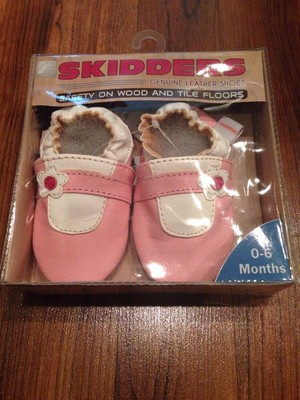 NEW Baby Infant Toddler Girl Skidders Shoes Pink Flower Size 0-6 0r 6-12  months