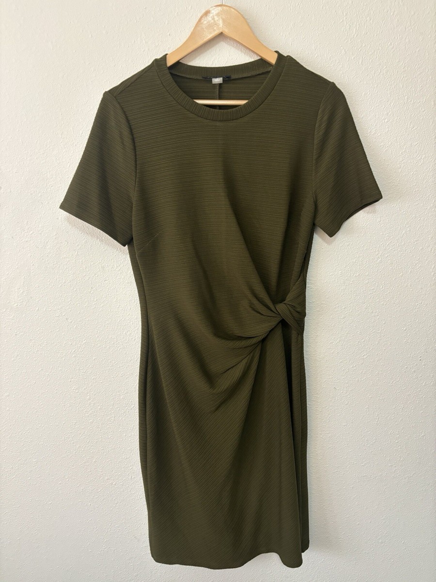 Tommy Hilfiger Dress 10 Green Short Sleeve Faux Wrap Textured Stretch Crew  Neck | eBay