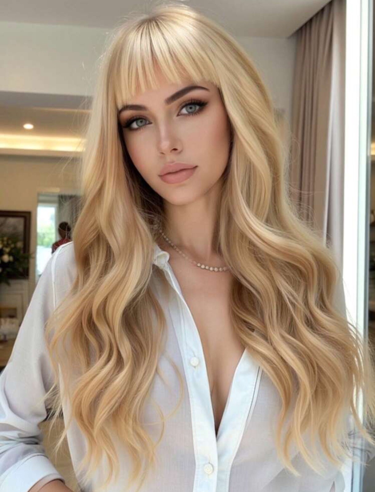 Perruque synthétique blonde platine ondulée à frange avec 4 bonnets