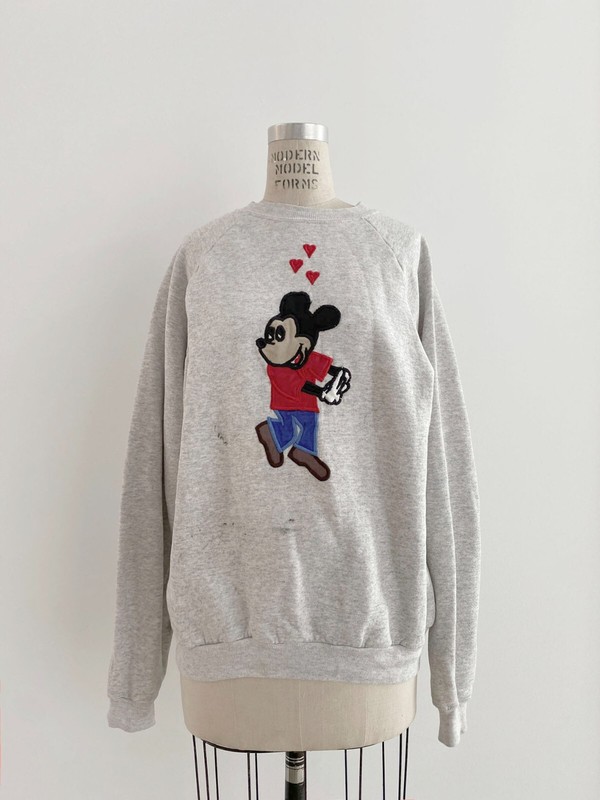 ⭕ 90s Mickey mouse patchwork sweat shirt : pants jacket walt disney cute denim