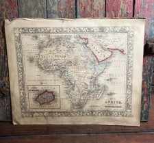 Antica mappa dell'Africa Augusto Mitchell 1860 scoperte recenti colore Sant'Elena