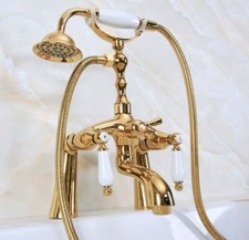 Gold Color Brass Clawfoot Bathtub Faucet Telephone Style Handheld Shower Zna132