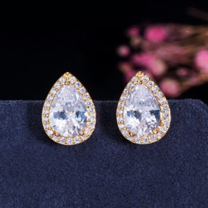 Authentic Elegant Rose Gold Plated Cubic Zirconia Pear Drop Rose Gold Plated Stud Earrings