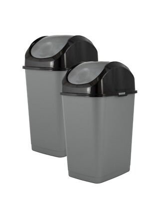 2 Pack Superio Mini Plastic Trash Can with Swing Top Lid Grey/Black 2.25 Gal