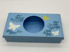 Vintage Blue Tissue Box Holder With Butterflies And Flower Design On Lid