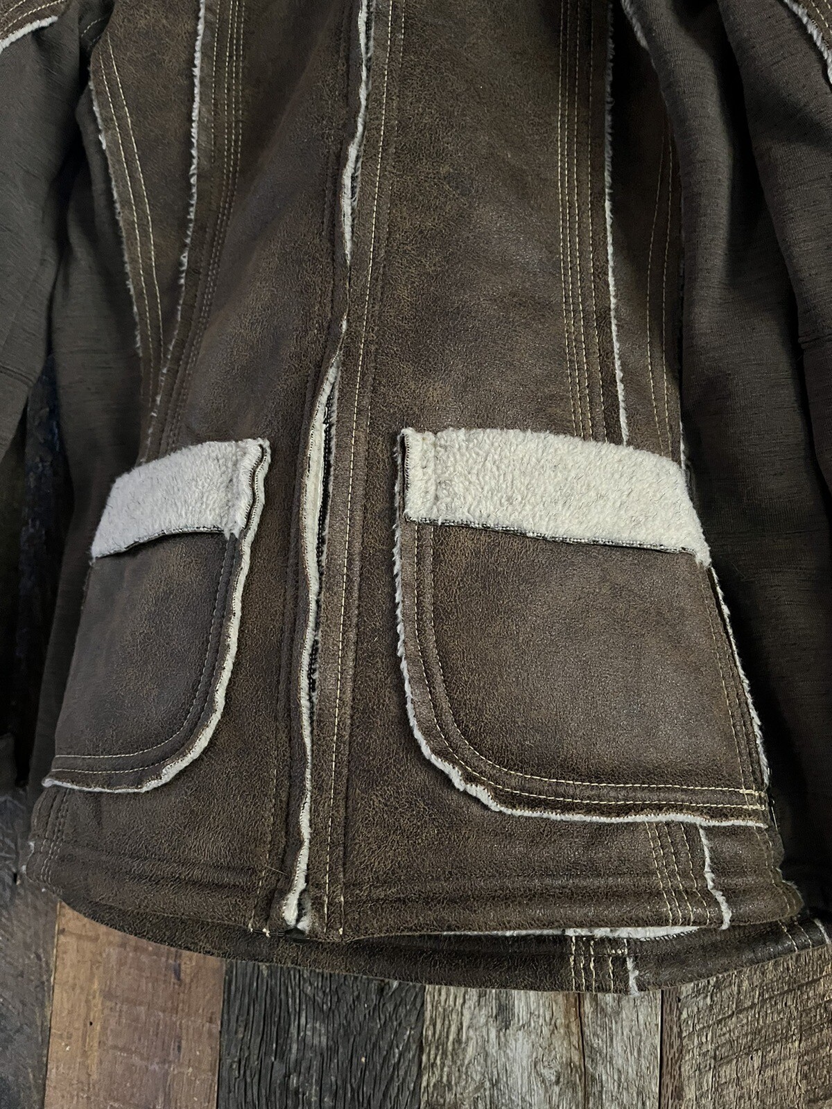 Kuhl Women's MEDIUM Dani Sherpa Faux Leather FullZip Hooded Jacket in