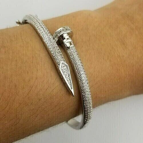 5 Ct Round Cut Simulated Diamond Bypass Bangle Bracelet 925 Sterling Silver Gift - Picture 3 of 5