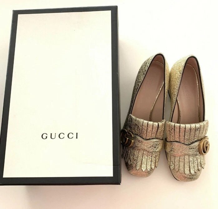 Gucci marmont top gold pumps