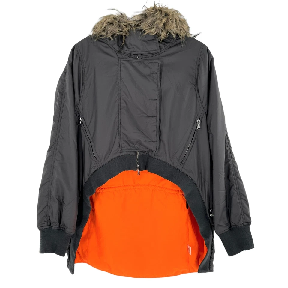 Chaqueta Kaufman Franco Carbón y Naranja Alta Baja Piel Sintética Talla Mediana Foto 4 de 4