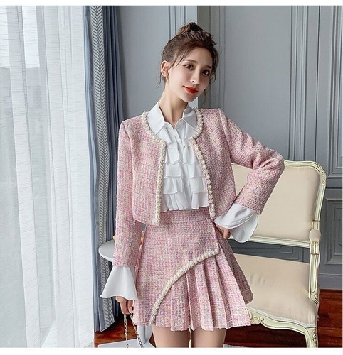 Sweet Two Piece Set Women Short Jacket Coat Pleated Skirt Set Two Piece Outfits - Picture 12 of 27