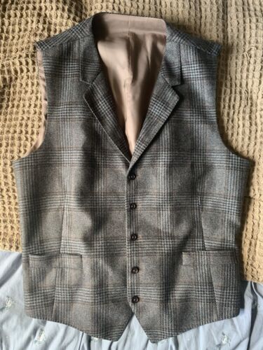 Dapper Fox Grey Tweed Wool Gentlemen's Waistcoat Cupro Lining 44R