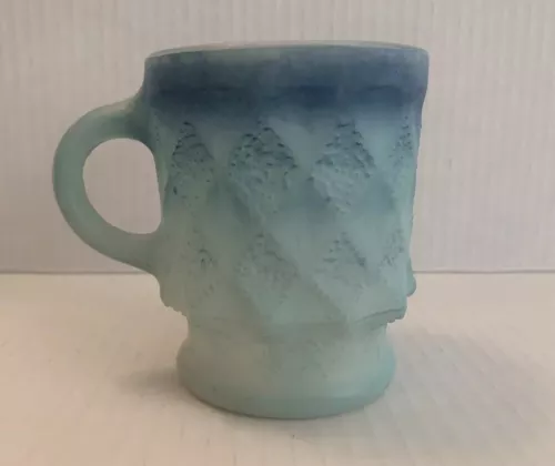 VTG Fire-King Blue Ombre Diamond Pattern Kimberly Coffee Cup Mug Anchor Hocking