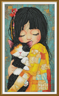 Counted cross stitch kit DIY unprinted canvas Girl and kitten needlecraft 3440