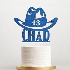 Mens Boys Cowboy Hat Personalised Name & Age Birthday Cake Topper Decor