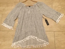 Saks Fifth Avenue Top Women MED Off Shoulder White Linen 3/4 Sleeves NWT $59.99