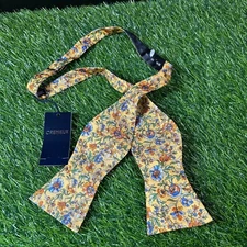 Cremieux Bow Tie Yellow Floral Pattern Adjustable Necktie Silk Menswear NWT
