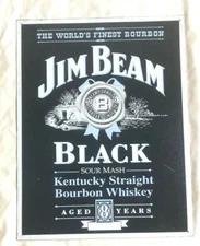 JIM BEAM Black Sour Mash Whiskey Bar Tin Sign - Unusual Black/White Version