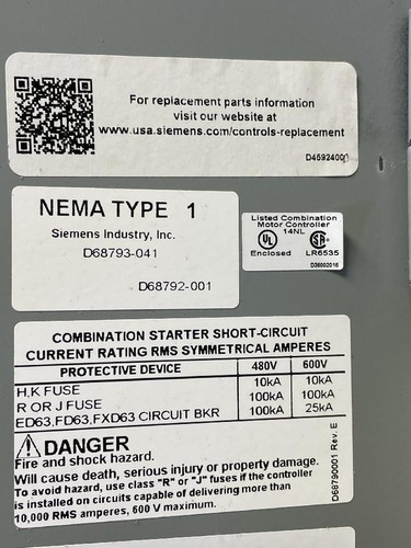 SIEMENS Size 1 Combination Starter Circuit Breaker Disconnect Type 18DUD92BF - Picture 6 of 11