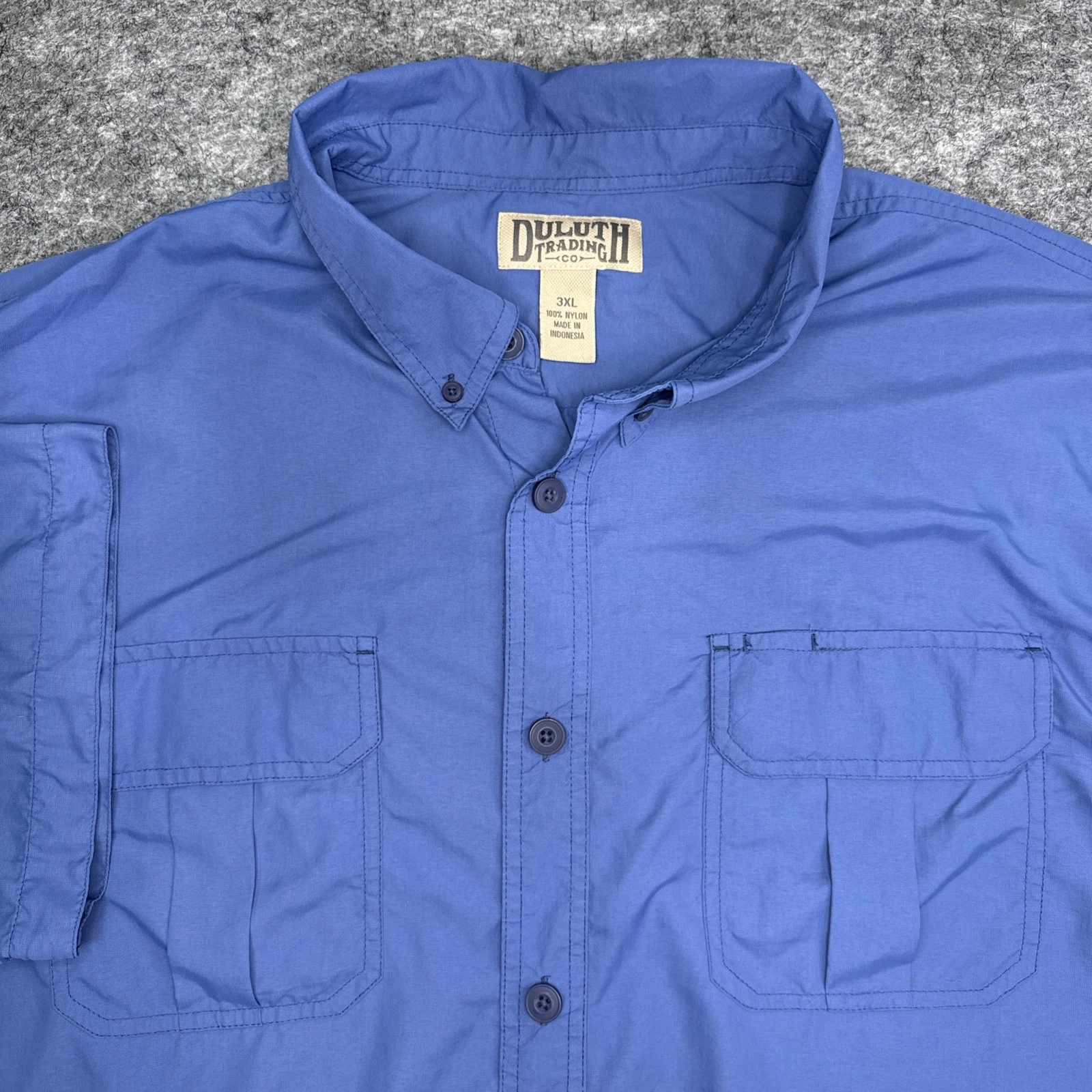 Duluth Trading Co Armachillo shirt mens 3XL blue short sleeve button down UPF 40