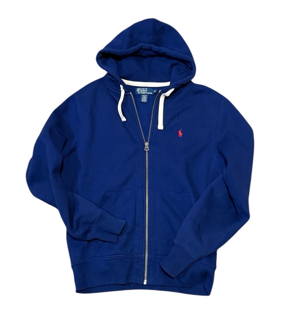 Polo Ralph Lauren uomo Medium Heritage blu royal full zip cappuccio rosso pony